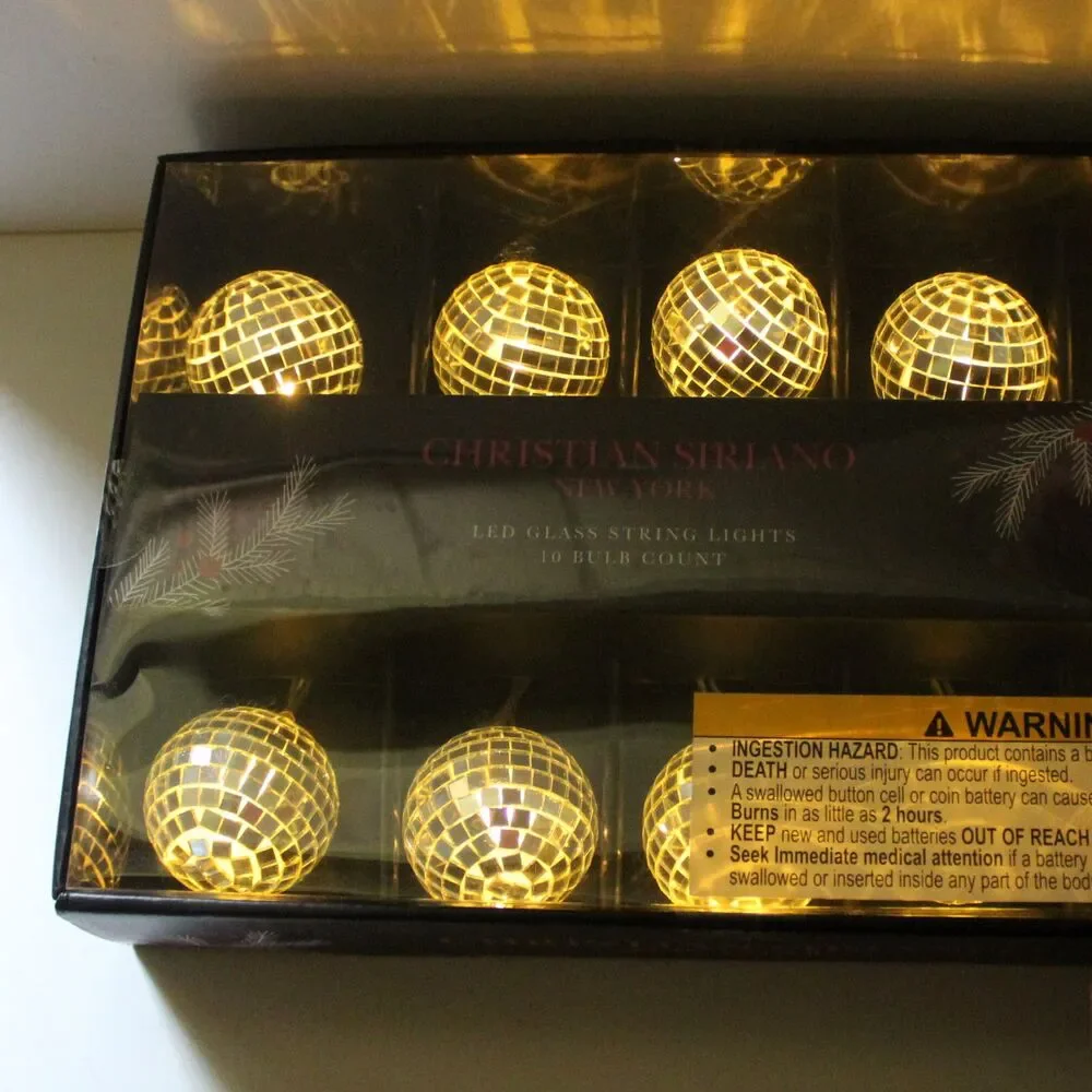 Christian Siriano LED Glass Disco Ball String Lights 10 bulb NEW home decor